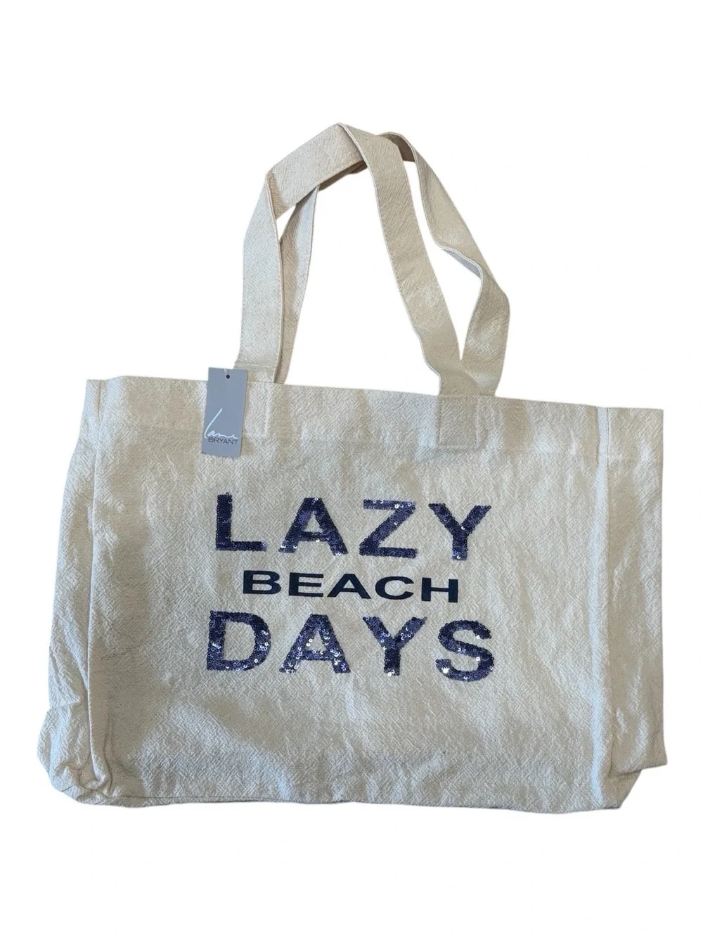 LAZY BEACH DAYS Canvas Tote Bag - Cream with Navy Sequins